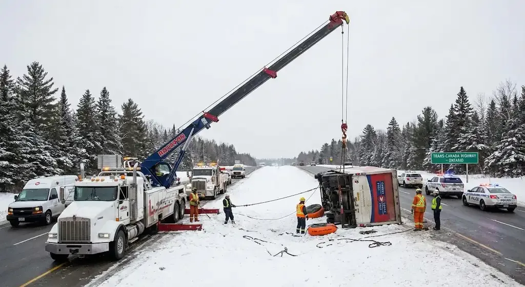 Vaughan truck towing on highway corridor