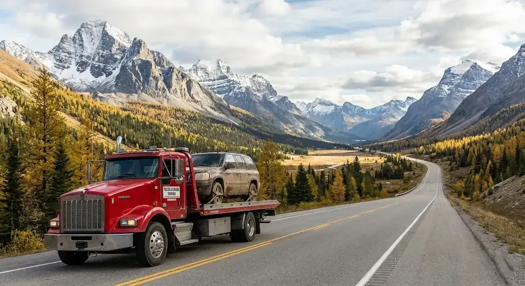 long-distance tow truck on a Vaughan highway corridor